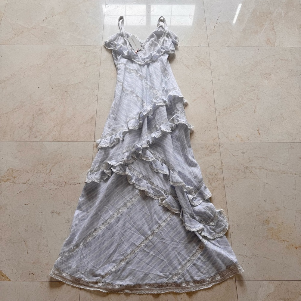 LoveShackFancy Nocelle White and Blue Maxi Dress size 4 - Picture 3 of 9